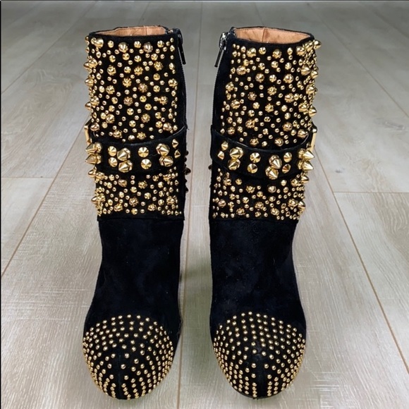 JEFFREY CAMPBELL Black Suede Gold Studded Booties - Picture 3 of 11